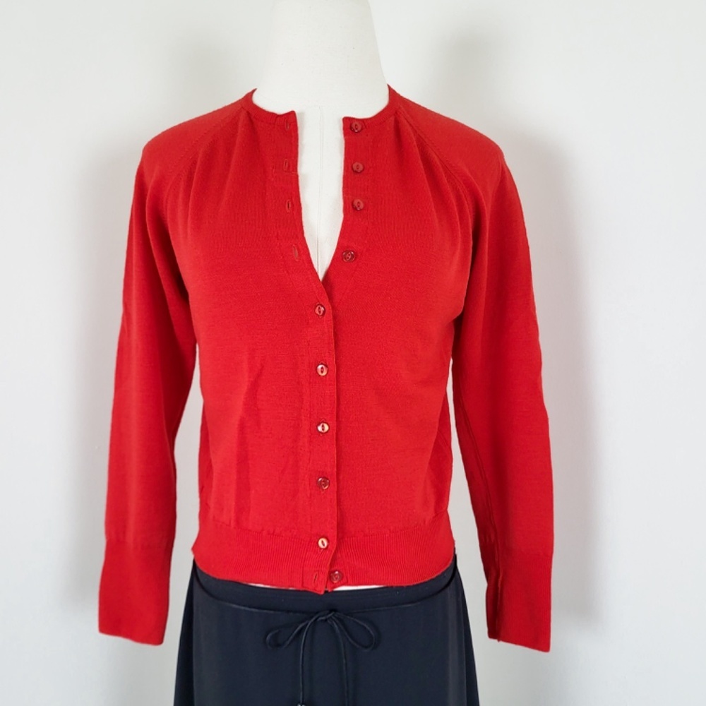 60’s Merino Wool Knit Cardigan Fitted Vintage 3/4 sleeve button down up - Picture 10 of 13